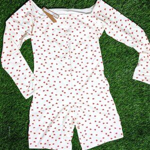 SKIMS Pivot Off the Shoulder Onesie, L, Limited Edition Ruby Heart Print